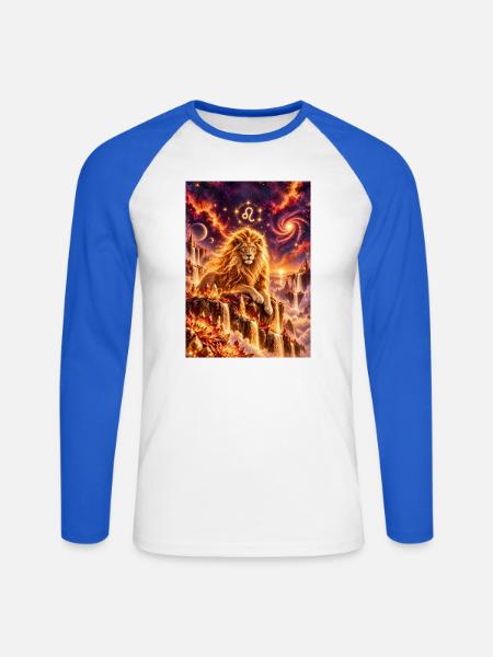 Löwe im kosmischen Feuerreich - Unisex Baseballshirt langarm - Weiß/Royalblau
