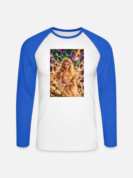 Sternen-Göttin der Virgo-Ernte - Unisex Baseballshirt langarm - Weiß/Royalblau
