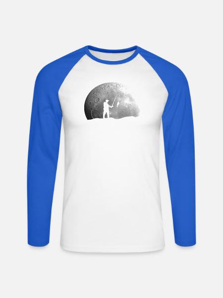 Angler Angeln Mond - Unisex Baseballshirt langarm - Weiß/Royalblau