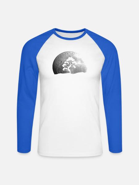 Bonsai Baum Mond - Unisex Baseballshirt langarm - Weiß/Royalblau