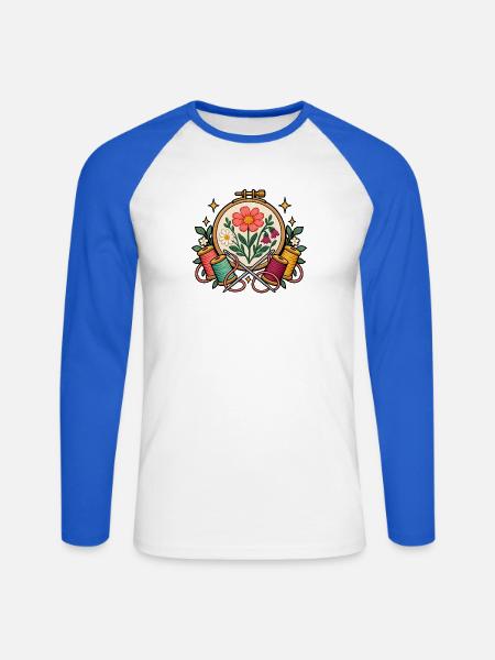 Stickwerkstatt – Gemeinsam Fäden ziehen - Unisex Baseballshirt langarm - Weiß/Royalblau