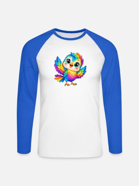 Kawaii Mehrfarbige Vogel - Unisex Baseballshirt langarm - Weiß/Royalblau