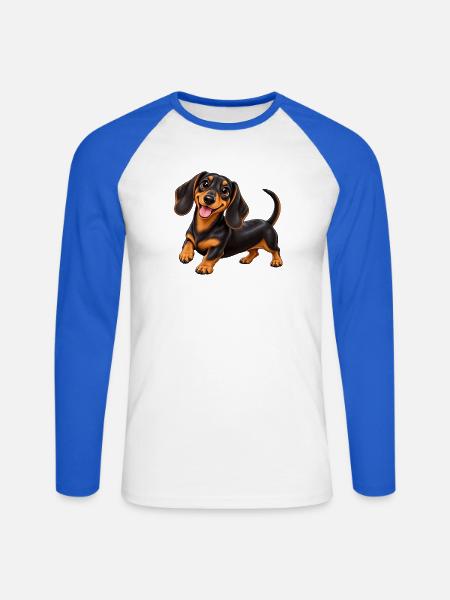 Lächelnder Dackel Cartoon - Unisex Baseballshirt langarm - Weiß/Royalblau