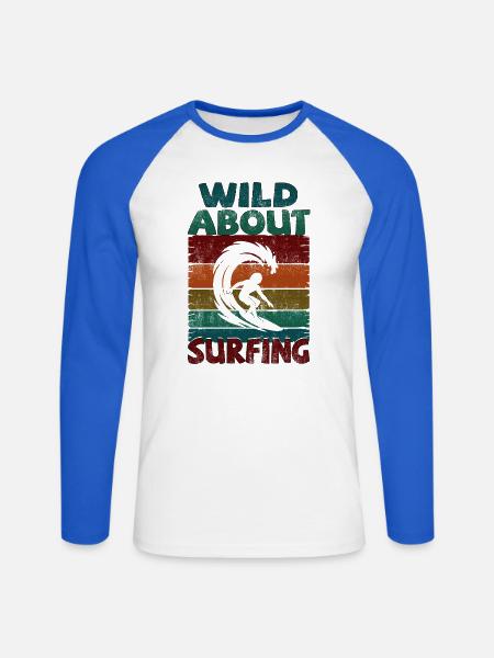 Wild about Surfing - Unisex Baseballshirt langarm - Weiß/Royalblau