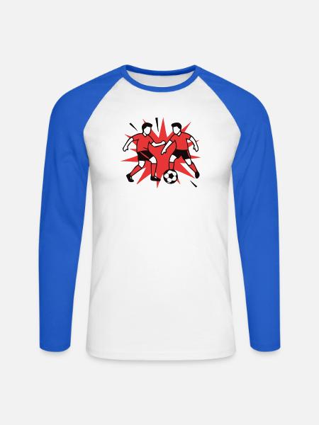 Fussball Zweikampf Grafik - Unisex Baseballshirt langarm - Weiß/Royalblau