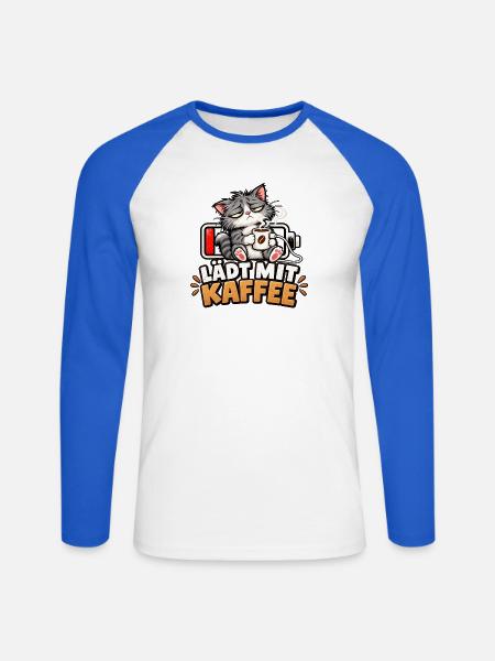 Kaffee-Ladekätzchen - Unisex Baseballshirt langarm - Weiß/Royalblau