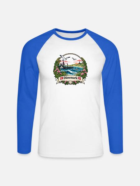 Dänemark Küstenlogo mit Möwen - Unisex Baseballshirt langarm - Weiß/Royalblau