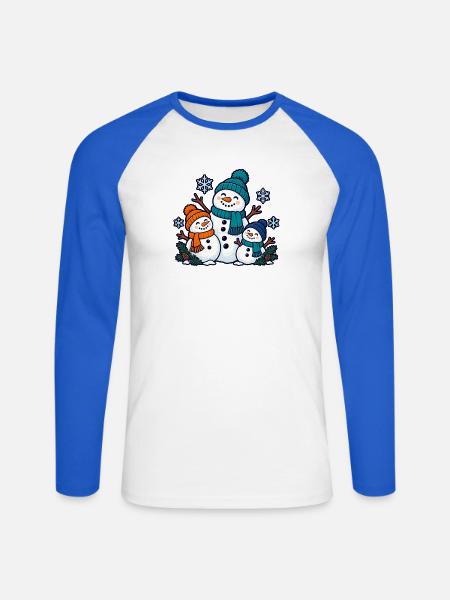 Schneemannteam – Wir bauen Winterfreude - Unisex Baseballshirt langarm - Weiß/Royalblau