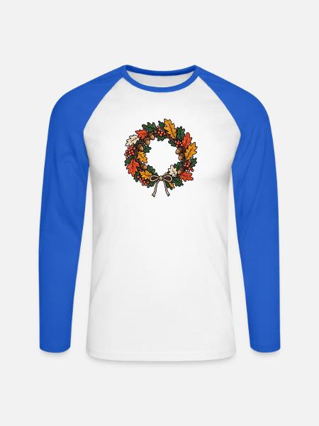 Kranzbinden – Herbstzauber von Hand - Unisex Baseballshirt langarm - Weiß/Royalblau