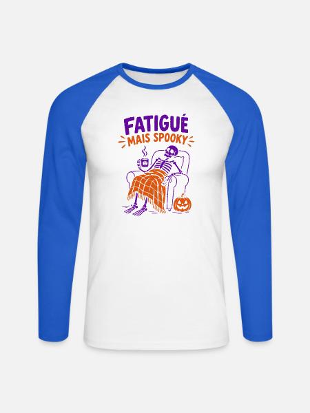 Müde, aber gruselig – Halloween-Skelett. - Unisex Baseballshirt langarm - Weiß/Royalblau