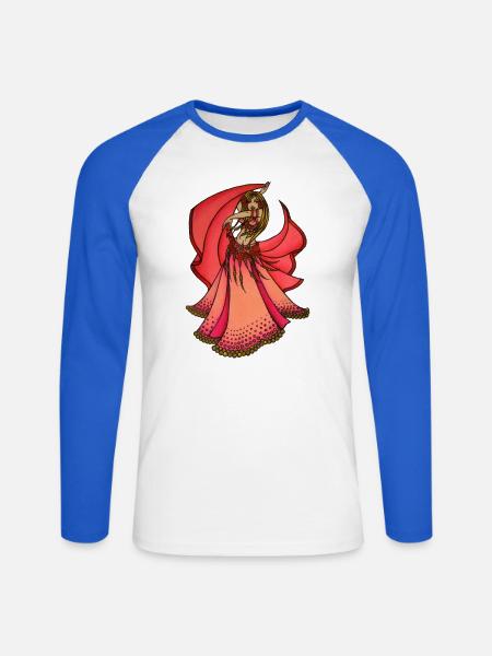 Crimson Bloom Bauchtänzerin - Unisex Baseballshirt langarm - Weiß/Royalblau