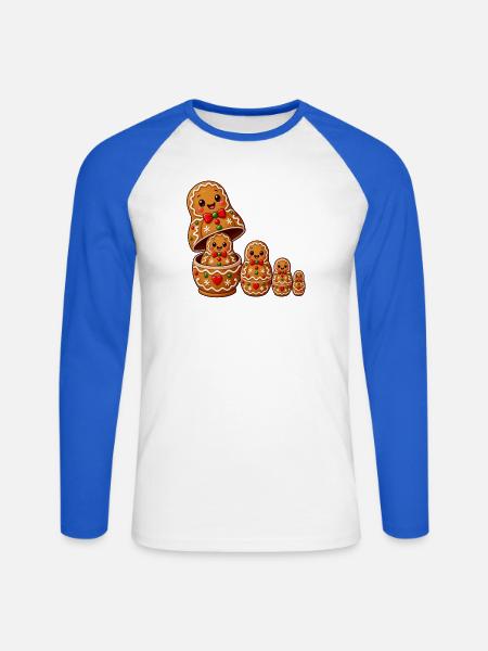 Lebkuchenpuppenmann stapelbares Elsass - Unisex Baseballshirt langarm - Weiß/Royalblau