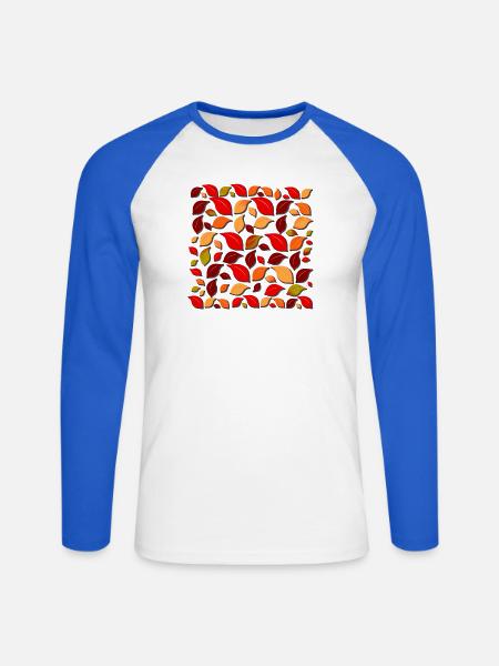 Herbstlaub Muster - Unisex Baseballshirt langarm - Weiß/Royalblau
