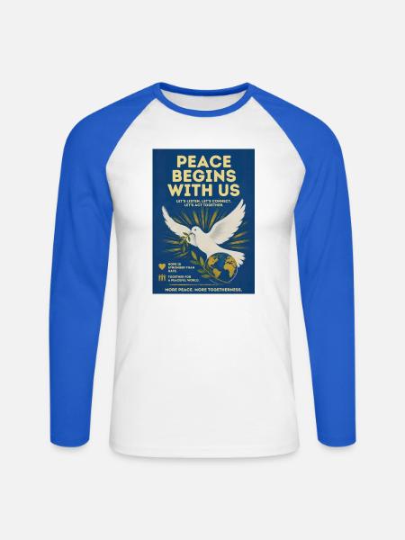 Frieden beginnt mit uns - Unisex Baseballshirt langarm - Weiß/Royalblau
