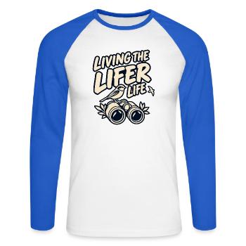 Das Leben des Lebens - Unisex Baseballshirt langarm - Weiß/Royalblau - Vorne - Nik (191cm)