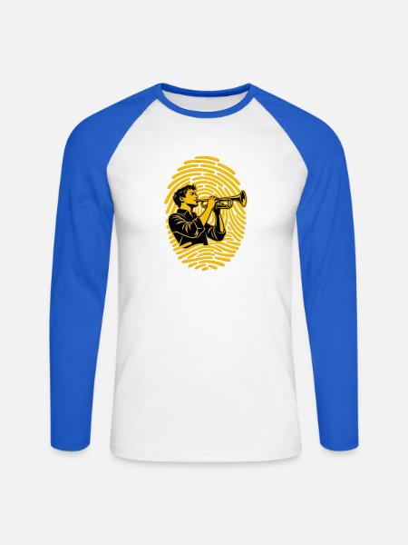Trompete Fingerabdruck Trompeter Jazz Blasmusik - Unisex Baseballshirt langarm - Weiß/Royalblau