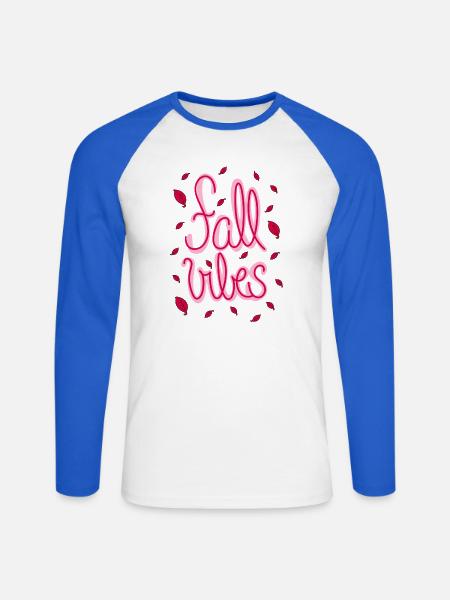 Fall Vibes - Kreatives, selfmade Herbstdesign - Unisex Baseballshirt langarm - Weiß/Royalblau