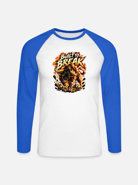 Feuerbulle: BuiltBreak - Unisex Baseballshirt langarm - Weiß/Royalblau