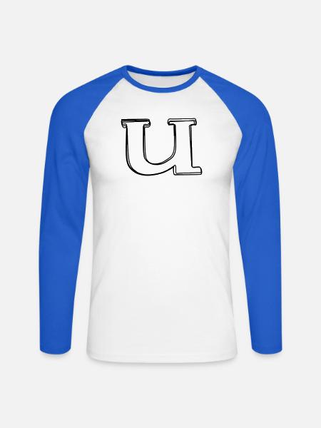 Kleinbuchstabe u handgezeichnet - Unisex Baseballshirt langarm - Weiß/Royalblau