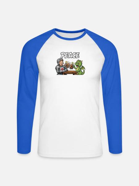 Ritter trifft Drache: Friedenstoast - Unisex Baseballshirt langarm - Weiß/Royalblau