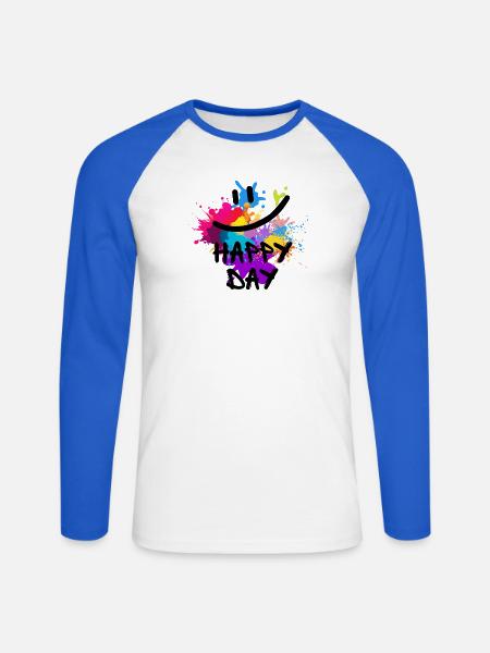 Happy Day - positive Vibes - Unisex Baseballshirt langarm - Weiß/Royalblau
