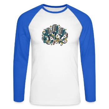 Mikrofonchor – Stimmen gemeinsam stark - Unisex Baseballshirt langarm - Weiß/Royalblau - Vorne - Nik (191cm)