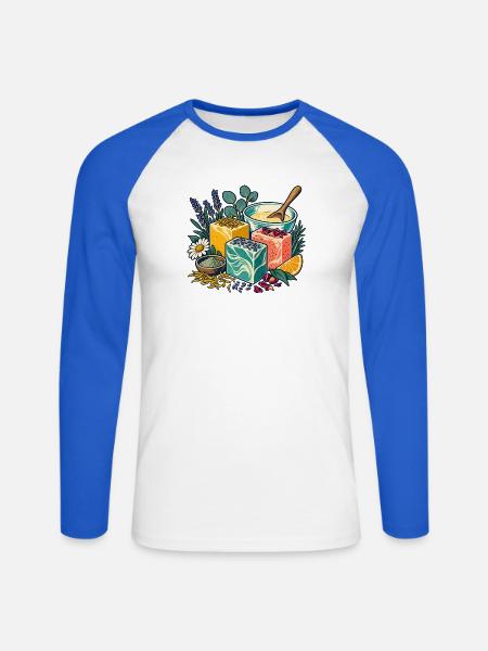 Seifenwerkstatt – Duftende Ideen von Hand - Unisex Baseballshirt langarm - Weiß/Royalblau