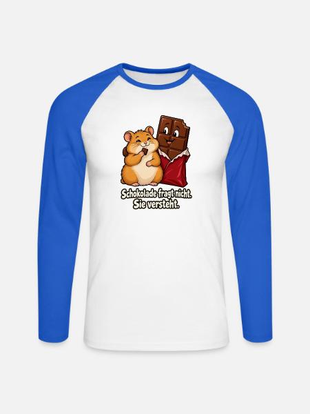 Schokolade versteht - Unisex Baseballshirt langarm - Weiß/Royalblau