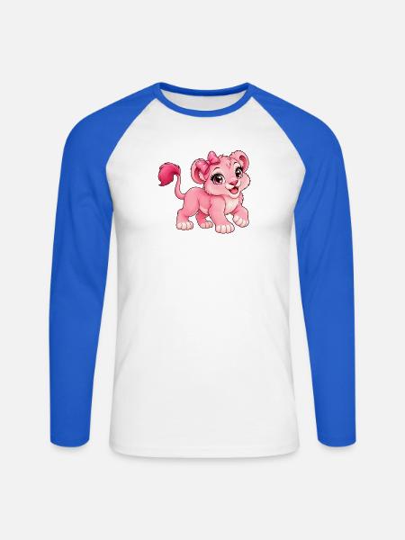 Kawaii Pink Lioness - Unisex Baseballshirt langarm - Weiß/Royalblau