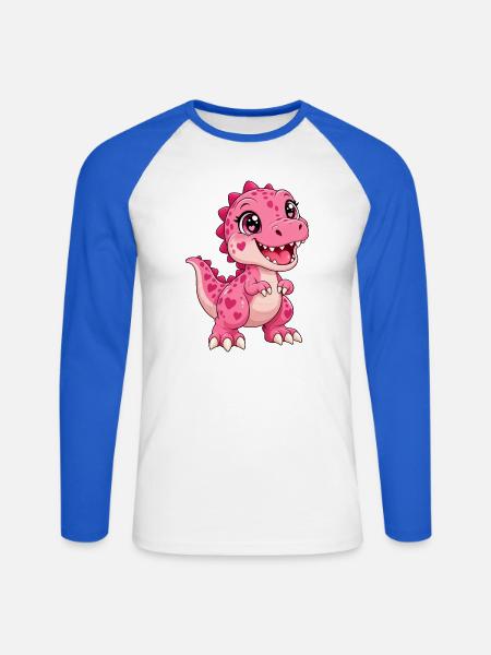 Kawaii Pink T-Rex mit Herzen - Unisex Baseballshirt langarm - Weiß/Royalblau