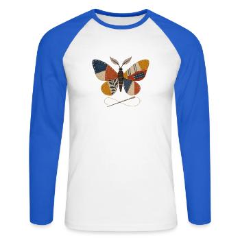 Patchwork-Nähfalter - Unisex Baseballshirt langarm - Weiß/Royalblau - Vorne - Nik (191cm)