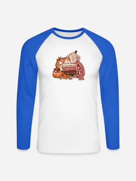 Katzenkuschelzeit: Bücher Tee Wärme - Unisex Baseballshirt langarm - Weiß/Royalblau