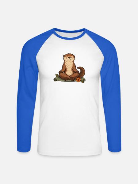 Otter beim Yoga - Unisex Baseballshirt langarm - Weiß/Royalblau