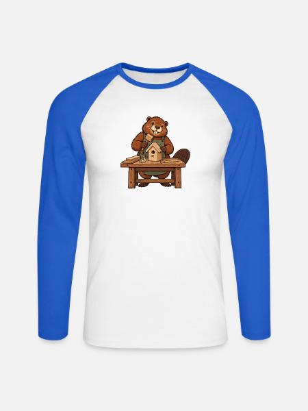 Biber an der Werkbank - Unisex Baseballshirt langarm - Weiß/Royalblau