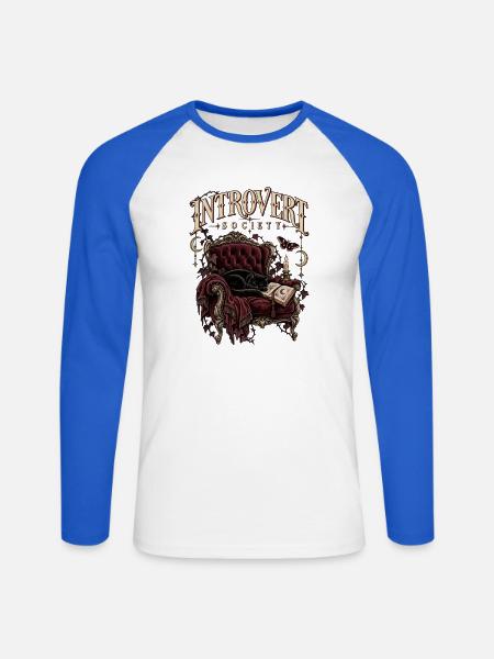 Introvert Society – Gothic Katze - Unisex Baseballshirt langarm - Weiß/Royalblau