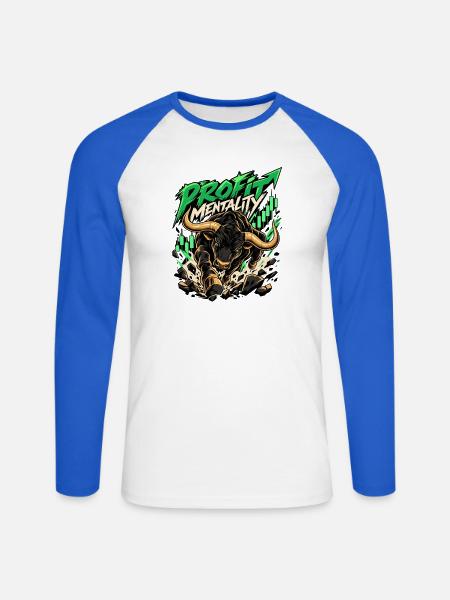 Profit Mindset Stier Grafik - Unisex Baseballshirt langarm - Weiß/Royalblau