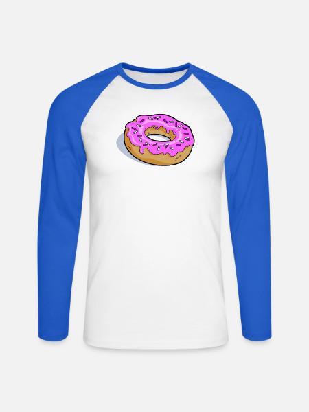 Pink Glasierter Donut PopArt - Unisex Baseballshirt langarm - Weiß/Royalblau
