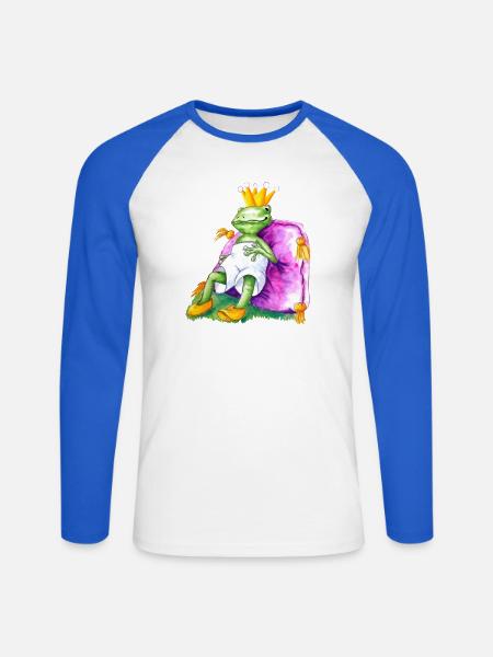Froschkönig auf royalem Samtkissen - Unisex Baseballshirt langarm - Weiß/Royalblau