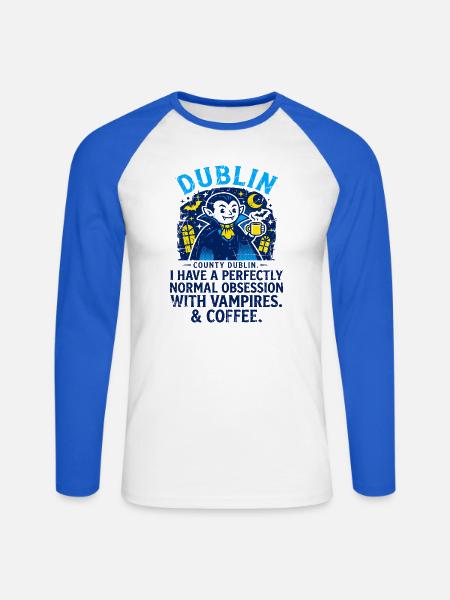 County Dublin Vampire And Coffee Obsession - Unisex Baseballshirt langarm - Weiß/Royalblau