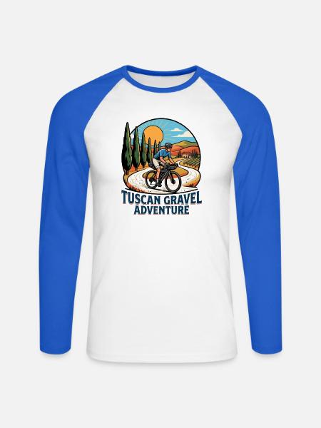 Toskanische Schotter-Abenteuer-Radfahren Pop Art - Unisex Baseballshirt langarm - Weiß/Royalblau