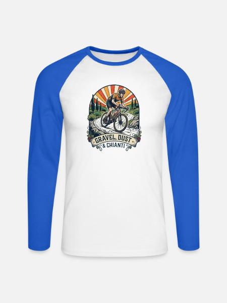 Kiesstaub & Chianti Distressed Cycling Tee - Unisex Baseballshirt langarm - Weiß/Royalblau
