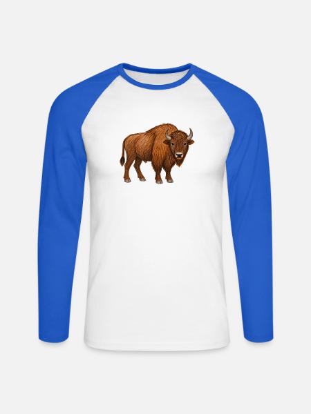 Europäischer Bison - Unisex Baseballshirt langarm - Weiß/Royalblau