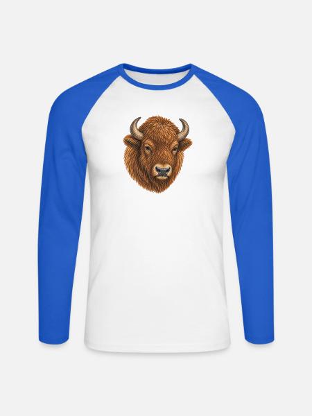 Europäischer Bisonkopf - Unisex Baseballshirt langarm - Weiß/Royalblau