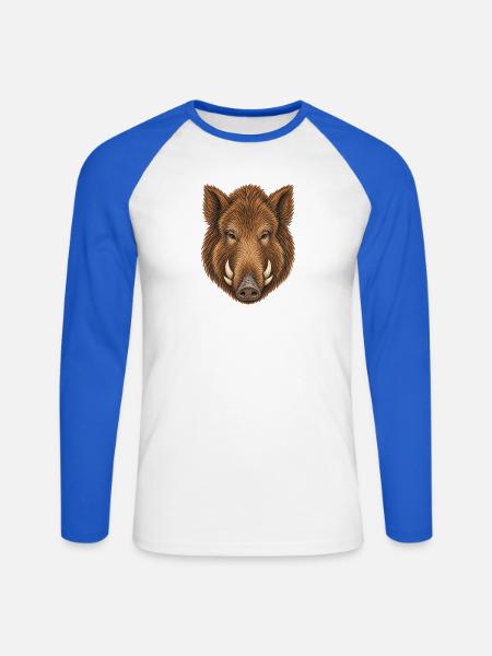 Eurofischer Wildschweinkopf - Unisex Baseballshirt langarm - Weiß/Royalblau