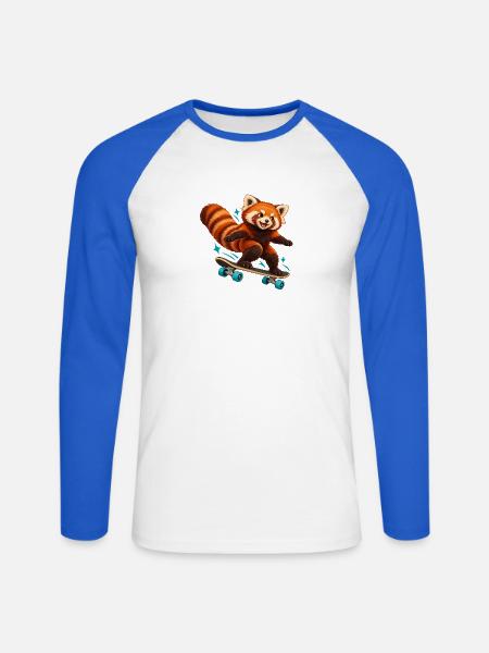 Skateboardender Red Panda - Unisex Baseballshirt langarm - Weiß/Royalblau