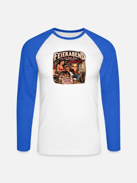 Feierabend ist Lebensqualität - Unisex Baseballshirt langarm - Weiß/Royalblau