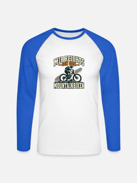 Mir reichts – ich geh Mountainbiken - Unisex Baseballshirt langarm - Weiß/Royalblau