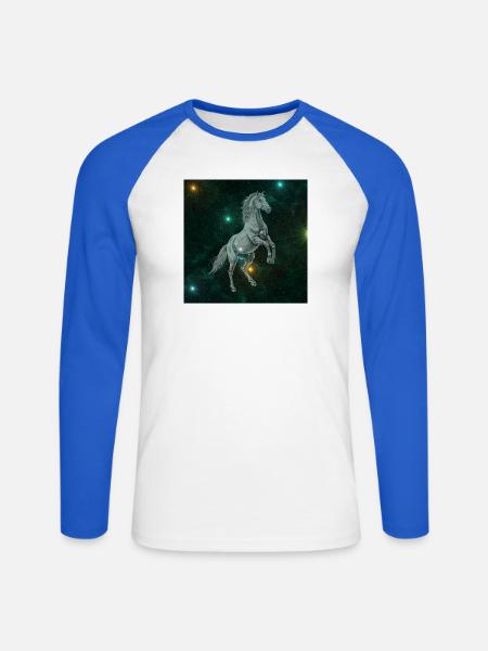 Sternenpferd im All - Unisex Baseballshirt langarm - Weiß/Royalblau