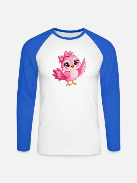 Kleiner rosa Kawaii-Vogel - Unisex Baseballshirt langarm - Weiß/Royalblau