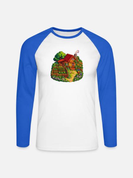 Häuschen im Gartenparadies - Unisex Baseballshirt langarm - Weiß/Royalblau